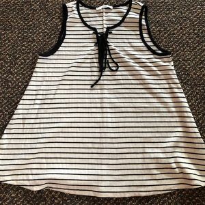 White and Black Striped with Lace Tanktop